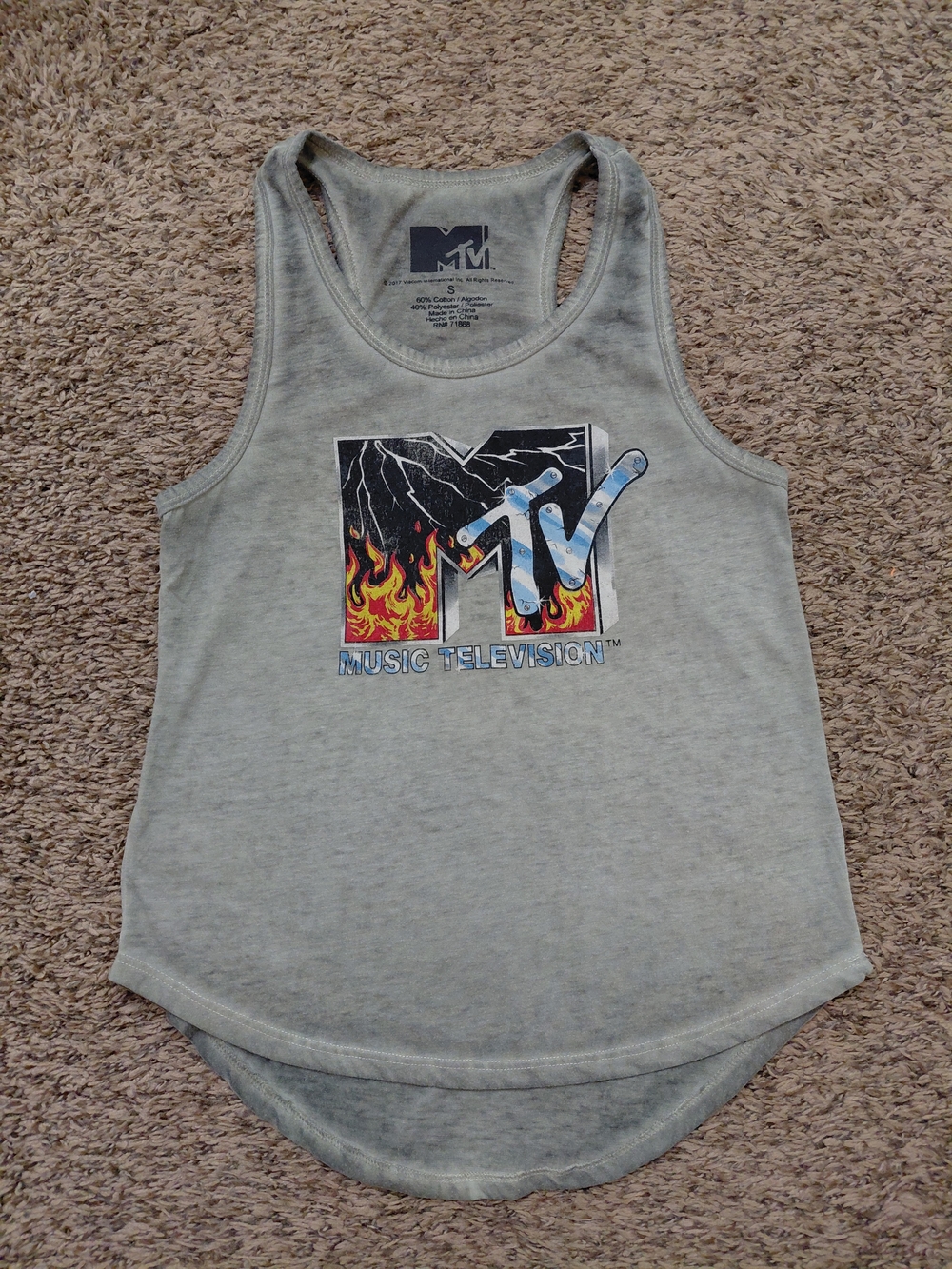 MTV Light Gray Racerback Tank with Flame Logo